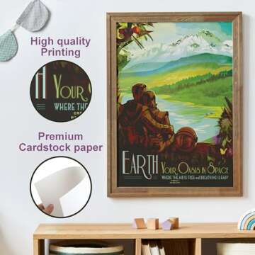 97 Decor Outer Space Decor For Boys Room - Vintage Space Poster For Bedroom Men, Sci-fi Planet Wall Decor Aesthetic, Retro Space Wall Art Prints, Futurism Astronomy Pictures For Kids (7x10 Unframed)