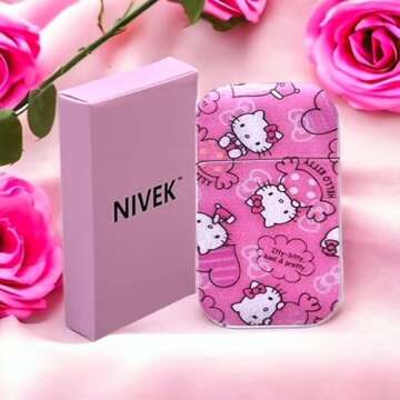 NIVEK Kulomi Lighter Kitty KT Torch Lighter Pink Flame Pocket Refillable Kawaii Cute Windproof Flame (Cat, Rabbit, Melody, Duffy) (A2-Pink Kitty)
