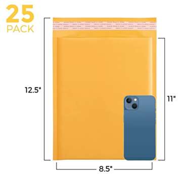 Fuxury Kraft Bubble Mailers 8.5x12 Inch 25 Pack - Eco-Friendly, Self-Sealing