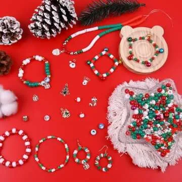 2600 PCS Christmas Beads, Christmas Clay Beads Kit, Christmas Pony Beads and Glass Seed Beads for Jewelry Making, Christmas Bracelet Making Kit with Christmas Charms for Bracelets Gift Garland Decor