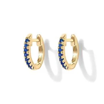 PAVOI 14K Gold Plated Sterling Silver Post Huggies | Cubic Zirconia Huggie Earrings for Women | Nano Spinel Blue Stones, Yellow Gold