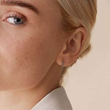 PAVOI 14K Gold Plated Sterling Silver Post Huggies | Cubic Zirconia Huggie Earrings for Women | Nano Spinel Blue Stones, Yellow Gold