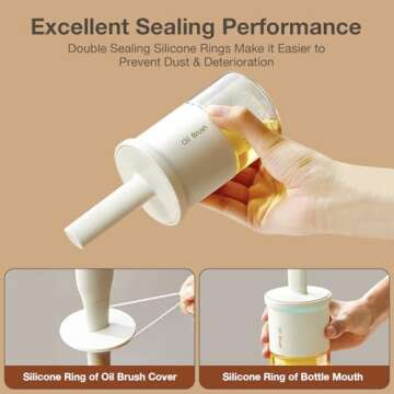 YARRAMATE 300ml / 10oz Oil Dispenser with Brush - Glass Oil Dispenser for Kitchen with Silicone Heat Resistant Brush - Cooking Brush for Oil and Sauce Cooking BBQ Grill Frying - Creamy White