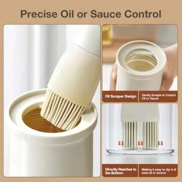 YARRAMATE 300ml / 10oz Oil Dispenser with Brush - Glass Oil Dispenser for Kitchen with Silicone Heat Resistant Brush - Cooking Brush for Oil and Sauce Cooking BBQ Grill Frying - Creamy White