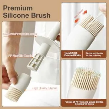 YARRAMATE 300ml / 10oz Oil Dispenser with Brush - Glass Oil Dispenser for Kitchen with Silicone Heat Resistant Brush - Cooking Brush for Oil and Sauce Cooking BBQ Grill Frying - Creamy White