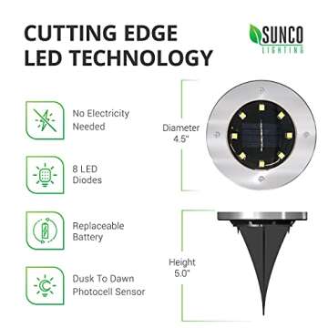 Sunco 12 Pack Solar Lights Outdoor Garden LED, Waterproof Landscape Pathway Light Fixture, Dusk to Dawn, Yard Patio Ground Lights, Deck, Cross Spike Stake, 7000K Diamond White