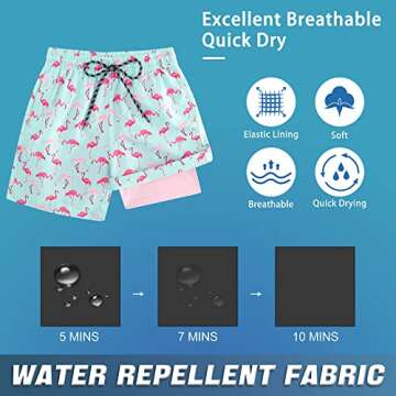 swimsobo Boys Swim Trunks for Size 14-16 Kids Compression Liner Swimming Hawaii Pink Flamingo Bathing Suit Beach Swim Shorts