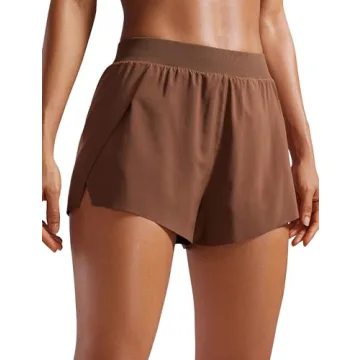 CRZ YOGA Running Shorts for Women High Waisted V Split Gym Workout Athletic Track Shorts with Mesh L...