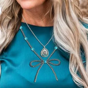 Navajo Pearl Bow Necklace Western Jewelry for Women Cowgirl Turquoise Necklaces Jewelry (12)