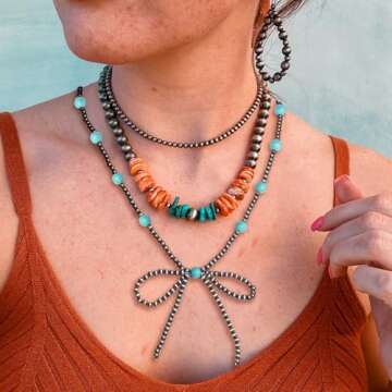 Navajo Pearl Bow Necklace Western Jewelry for Women Cowgirl Turquoise Necklaces Jewelry (12)