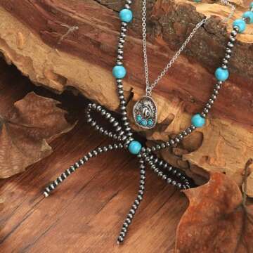 Navajo Pearl Bow Necklace Western Jewelry for Women Cowgirl Turquoise Necklaces Jewelry (12)