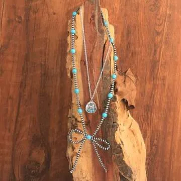 Navajo Pearl Bow Necklace Western Jewelry for Women Cowgirl Turquoise Necklaces Jewelry (12)