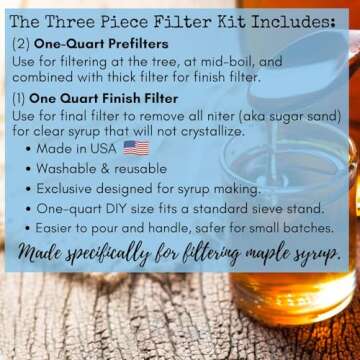 Maple Syrup Filter Set - 1 Qt. (3 pieces) - One Maple Syrup Making Heavy Duty Synthetic Filter and Two Pre Filters - REUSABLE – Perfect Size for at Home Maple Sugaring (1 Quart). Made in USA
