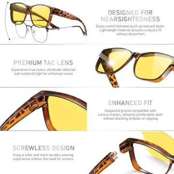 GEGURI Night Vision Glasses, Night Driving Fit Over Glasses Polarized Anti-Glare for Men & Women Yellow Lens