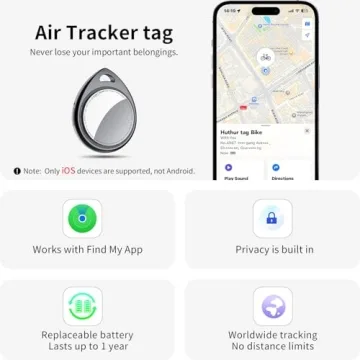 Air Tracker Tags - 4 Pack Smart Tracker for iOS, 100dB Sound, Black