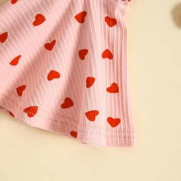 Guodeunh Toddler Baby Girls Bell-Bottoms Jumpsuit Ribbed Sleeveless Spaghetti Straps Romper Heart Print Valentines Outfit (Pink, 12-18 Months)