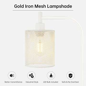 BoostArea White Industrial Floor Lamp, 67 Inch Modern Standing Lamp with Iron Mesh Lampshade, 6W LED Stand Up Lamp for Living Room, Bedroom, Office, Den