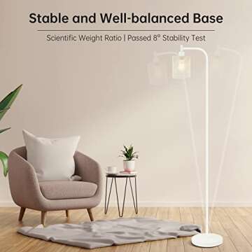 BoostArea White Industrial Floor Lamp, 67 Inch Modern Standing Lamp with Iron Mesh Lampshade, 6W LED Stand Up Lamp for Living Room, Bedroom, Office, Den