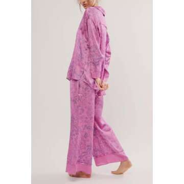 LILTWIST Silk Satin Pajamas Set for Women - Floral Pjs with Wide Leg Lounge Pants