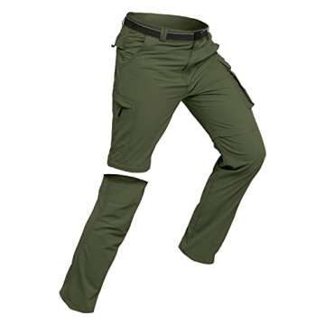 Men's Outdoor Cargo Hiking Pants with Belts Lightweight UPF 50+ Waterproof Quick Dry Fishing Pants Army Green 32