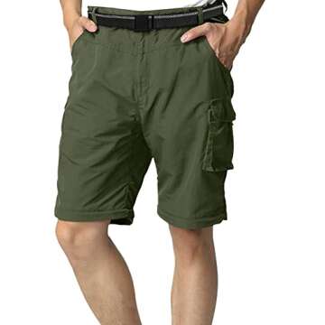 Men's Outdoor Cargo Hiking Pants with Belts Lightweight UPF 50+ Waterproof Quick Dry Fishing Pants Army Green 32