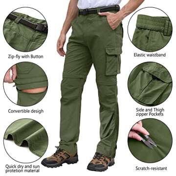 Men's Outdoor Cargo Hiking Pants with Belts Lightweight UPF 50+ Waterproof Quick Dry Fishing Pants Army Green 32