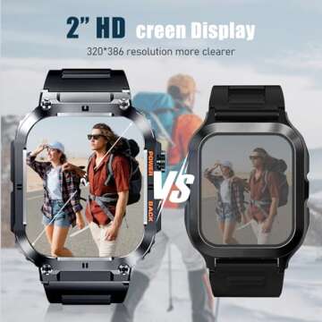 OCTDG Smart Watch (Make/Answer Calls), 2” HD Big Screen Waterproof Fitness Tracker with Sleep Monitor, 100+ Sports Modes Military Smartwatch for iPhone & Android Phones