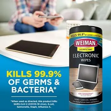 Weiman Electronics & Screen Disinfecting Wipes - Safely Clean and Disinfect Your Phone, Laptop, Keyboard, Tablets, Lens, Wipe, Glasses Cleaner, 30 Count, 2 Pack with MicroFiber Towel