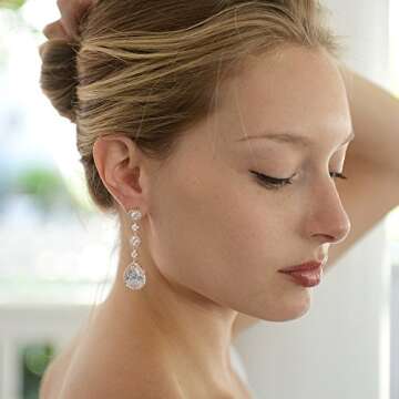Mariell Bridal Wedding Dangle Earring, Rose Gold CZ Crystal Drop Earring for Bride, Mother of the Bride
