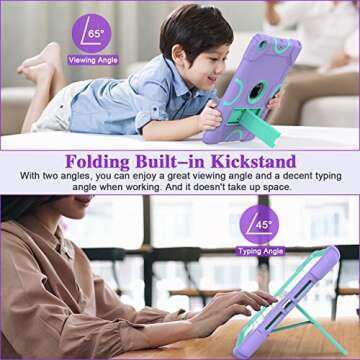 ZoneFoker for iPad 9th Generation Case, iPad 8th 7th Generation Case, iPad 10.2 Inch 2021/2020/2019 Case, Heavy Duty Rugged Shockproof Protective Cover with Kickstand for Kids Boys Girls Purple/Green