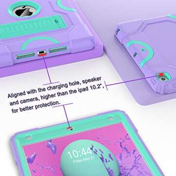 ZoneFoker for iPad 9th Generation Case, iPad 8th 7th Generation Case, iPad 10.2 Inch 2021/2020/2019 Case, Heavy Duty Rugged Shockproof Protective Cover with Kickstand for Kids Boys Girls Purple/Green