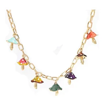 JOYID Colorful Enamel Mushroom Charms Tassel Necklace - Unique Fashion Jewelry for Women