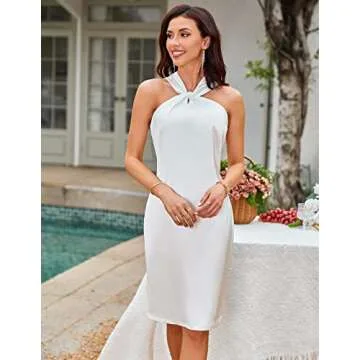 GRACE KARIN Women Satin Dress Halterneck Party Cocktail Bodycon Dresses White M