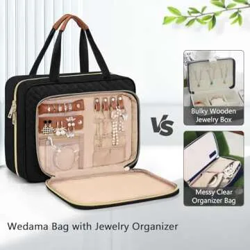 Wedama Toiletry Bag for Women, Hanging Travel Toiletry Bag with Jewelry Organizer Compartment Large Makeup Bag, PVC Waterproof Cosmetic Travel Bag for Travel Business Trips Camping Bathroom, Black