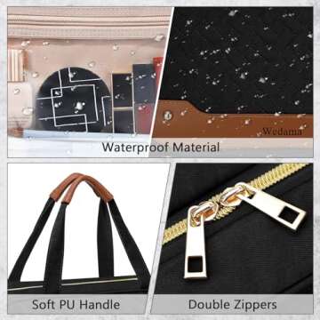 Wedama Toiletry Bag for Women, Hanging Travel Toiletry Bag with Jewelry Organizer Compartment Large Makeup Bag, PVC Waterproof Cosmetic Travel Bag for Travel Business Trips Camping Bathroom, Black