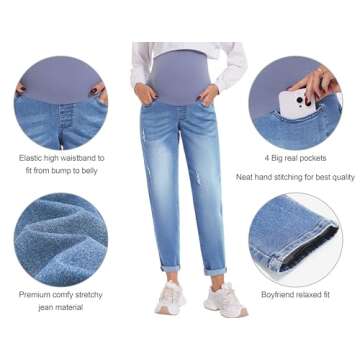 POSHGLAM Women's Maternity Jeans Over Belly Comfy Stretch Boyfriend Jeans Denim Pregnancy Pants(Blue...