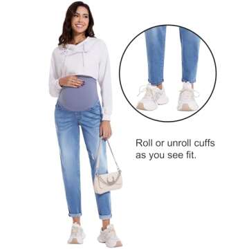 POSHGLAM Women's Maternity Jeans Over Belly Comfy Stretch Boyfriend Jeans Denim Pregnancy Pants(Blue, Medium)