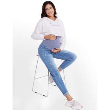 POSHGLAM Women's Maternity Jeans Over Belly Comfy Stretch Boyfriend Jeans Denim Pregnancy Pants(Blue, Medium)