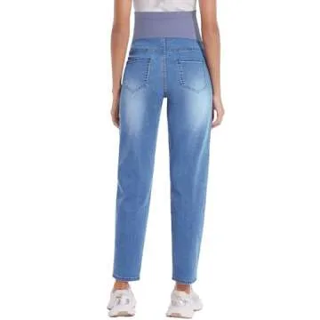 POSHGLAM Women's Maternity Jeans Over Belly Comfy Stretch Boyfriend Jeans Denim Pregnancy Pants(Blue, Medium)