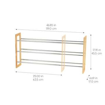 IRIS USA 3-Tier Shoe Rack, Up to 15 Pairs, 25" - 46"L Extendable Shoe Shelf, for Entryway Mudroom, E...