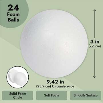 Juvale 24 Pack 3 Inch Foam Balls for Crafts, Smooth Polystyrene Spheres for DIY Decorations, Classroom Projects