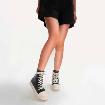 IMPREMEY Women's High Top Sneakers Lace Up Canvas Shoes with Thick Soles and Zipper Walking Shoes Black-pu