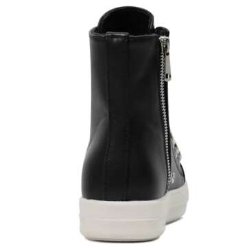 IMPREMEY Women's High Top Sneakers Lace Up Canvas Shoes with Thick Soles and Zipper Walking Shoes Black-pu