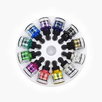 Dr. Ph. Martin's Iridescent Calligraphy Color (Set 1) Ink Set, 1.0 oz, Set 1 Colors, 1 Set of 12 Bot...