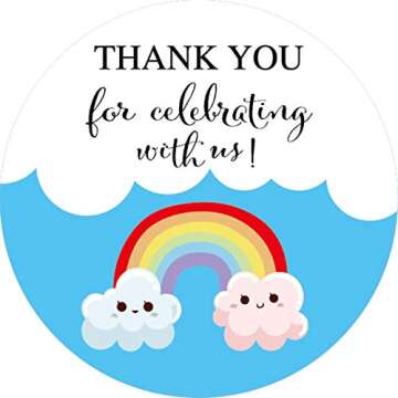 40-Pack 2inch Rainbow Thank You Stickers, Baby Shower Or Birthday Party Sticker Labels, Party Circle...