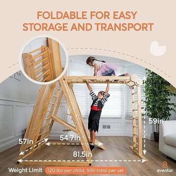 Avenlur Chestnut 8-in-1 Indoor Foldable Playset for Kids - with Slide, Climbing Wall, Monkey Bars, S...