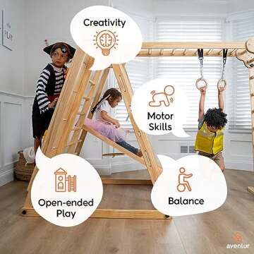 Avenlur Chestnut 8-in-1 Indoor Foldable Playset for Kids - with Slide, Climbing Wall, Monkey Bars, Swing