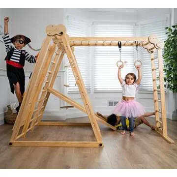 Avenlur Chestnut 8-in-1 Indoor Foldable Playset for Kids - with Slide, Climbing Wall, Monkey Bars, Swing