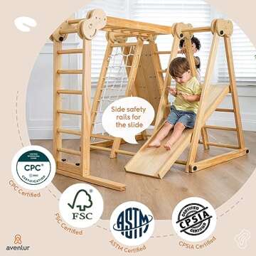 Avenlur Chestnut 8-in-1 Indoor Foldable Playset for Kids - with Slide, Climbing Wall, Monkey Bars, Swing