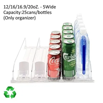 SZNLZQ Drink Organizer for Fridge-White Automatic Pusher Glide,12oz 16oz 20oz-Soda Dispenser for Fridge-Holds up to 25 Cans